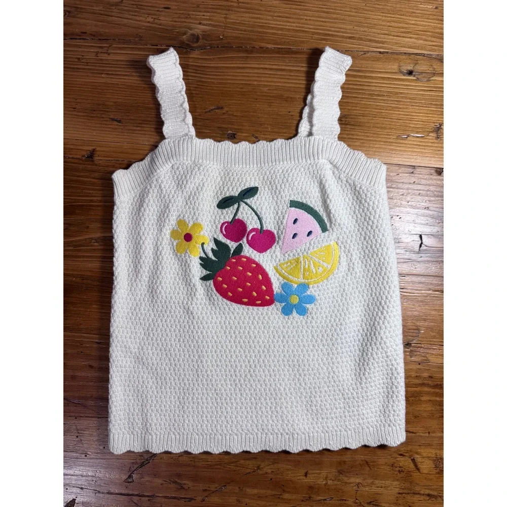 Old Navy Fruit Sweater Tank Kids Girls Large 10 White‎ Sleeveless Knit Top